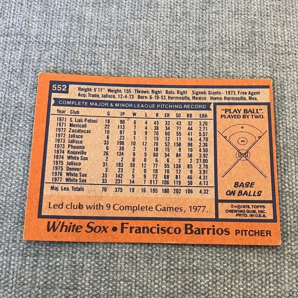 1978 Topps Chicago White Sox Baseball Card Trading Card
